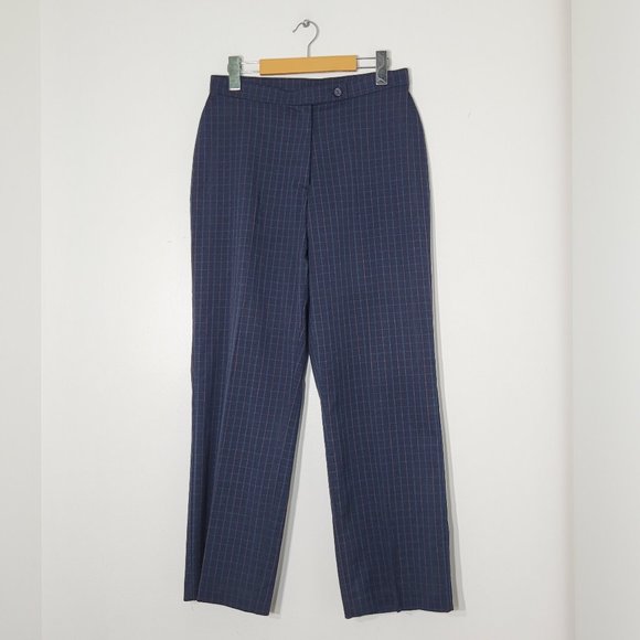 Investments Petites Straight Leg Trouser Pants Windowpane Plaid Navy Blue 8P - Picture 1 of 12